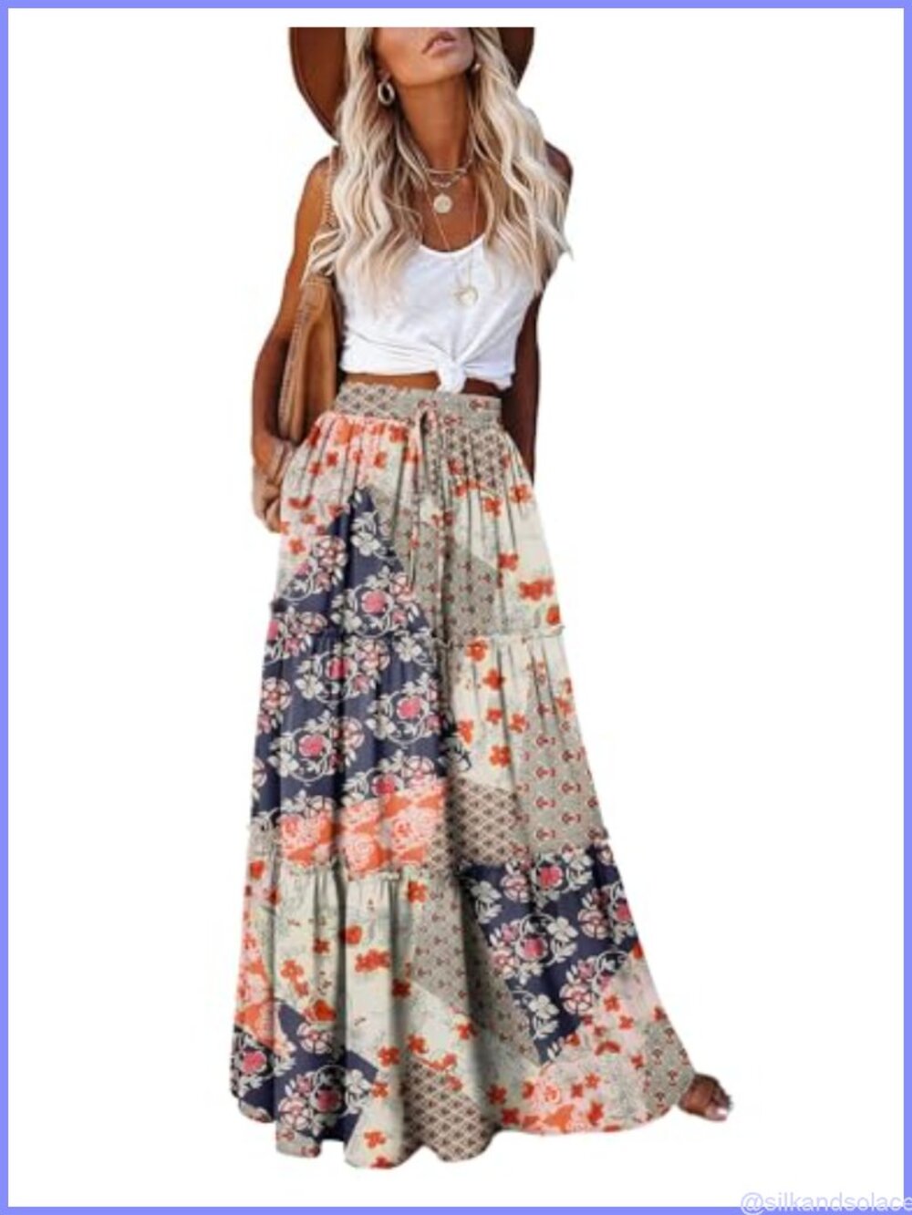 Boho Maxi Skirt Women High Waist Tiered Long Skirt with Pockets Festival Outfit